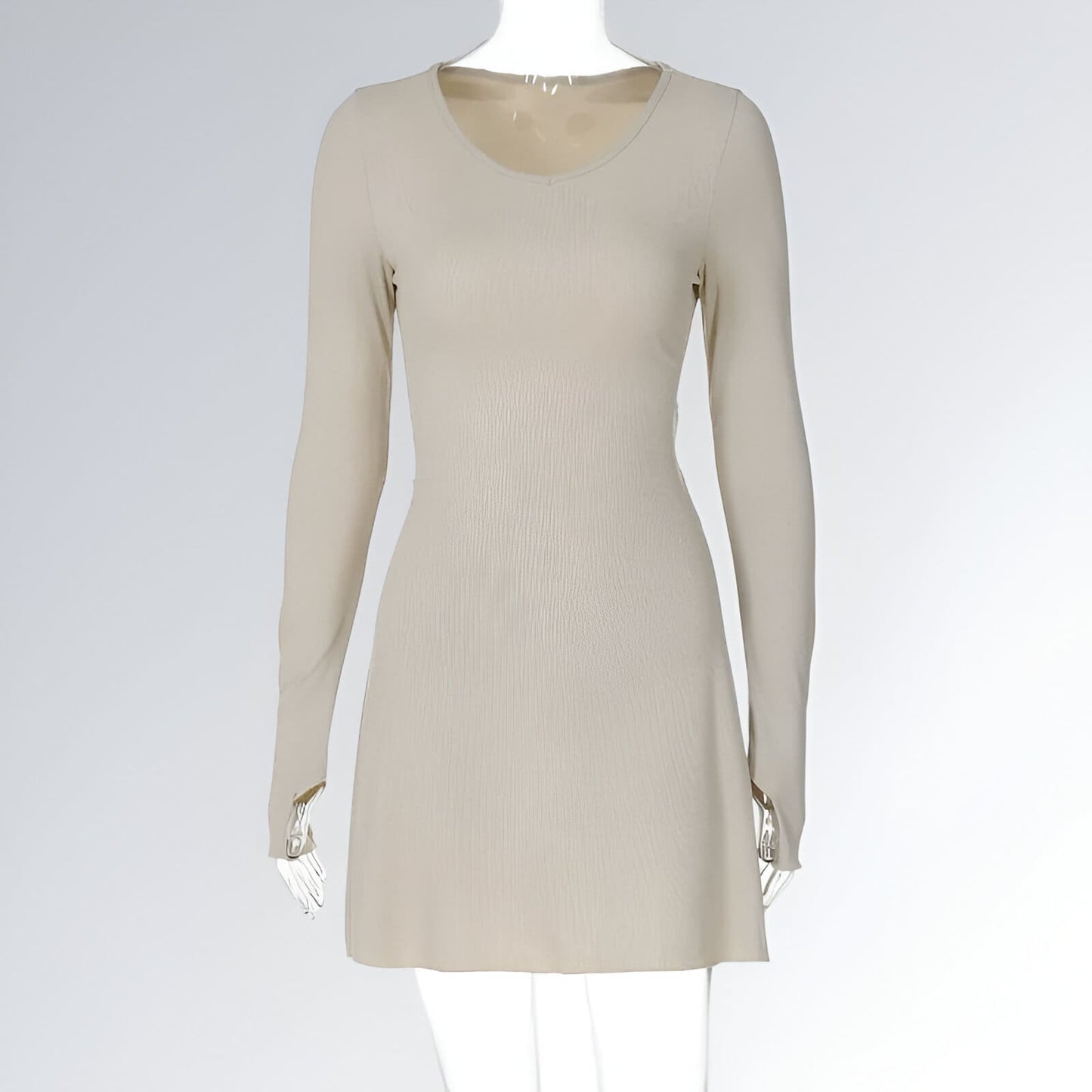 Mini Vestido Decote em V Manga Comprida Slim Feminino Jz new moda