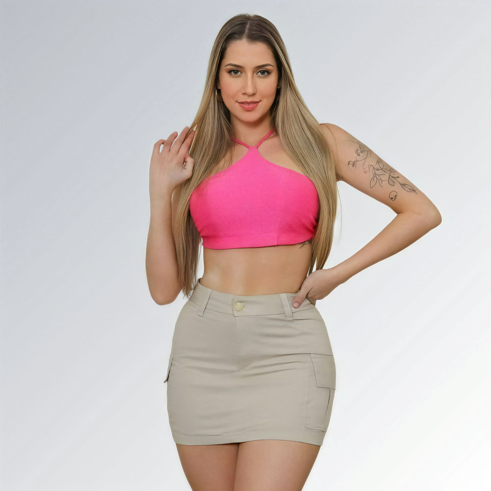 Mini saia feminina com bolsos e estampa de tendência premium Jz new moda