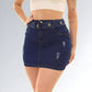 Saia Curta Jeans com Detalhes de Cinto Azul Escuro e Cintura Alta Feminina Jz New Moda