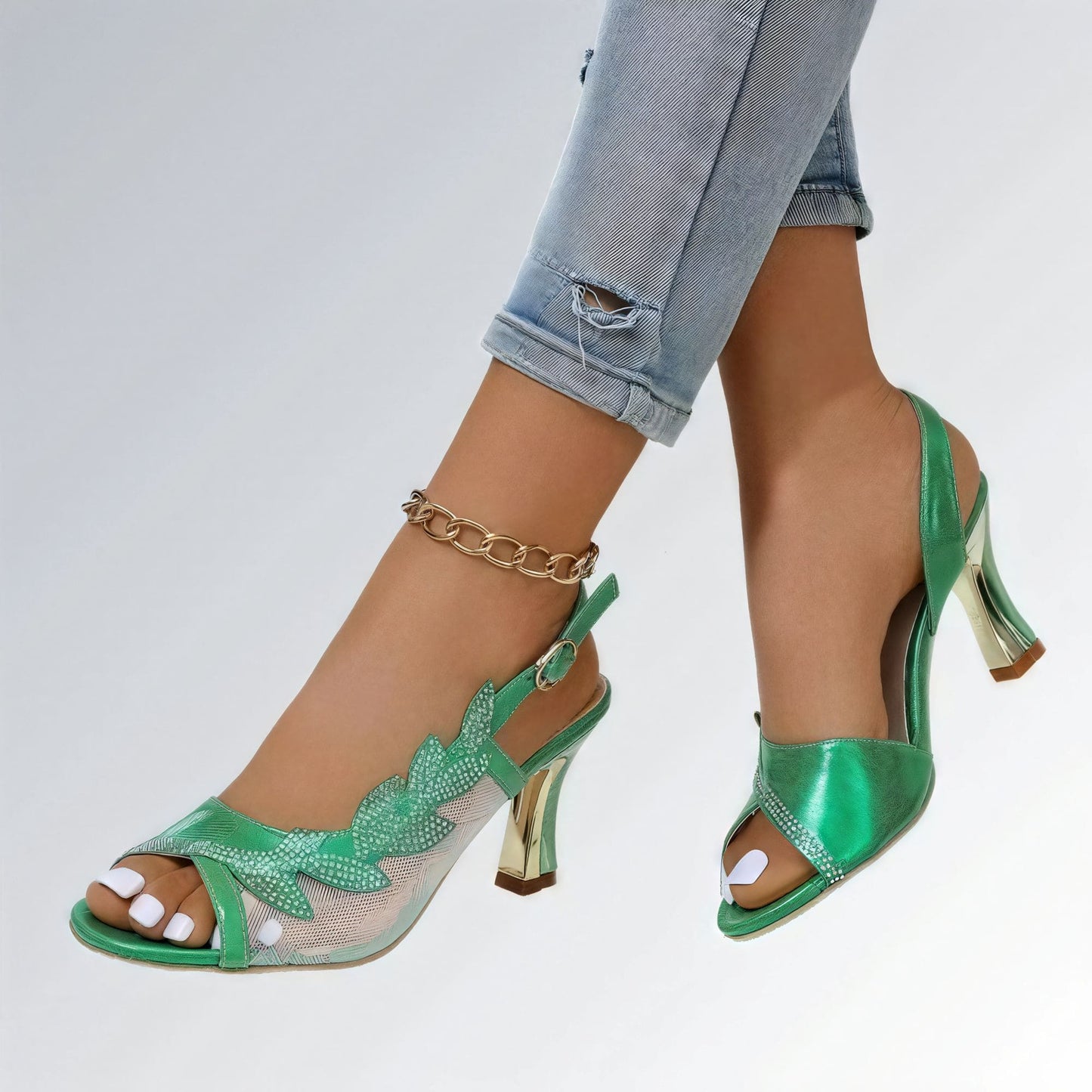 Sandália Feminina de Salto Alto com Cristais Jz new moda