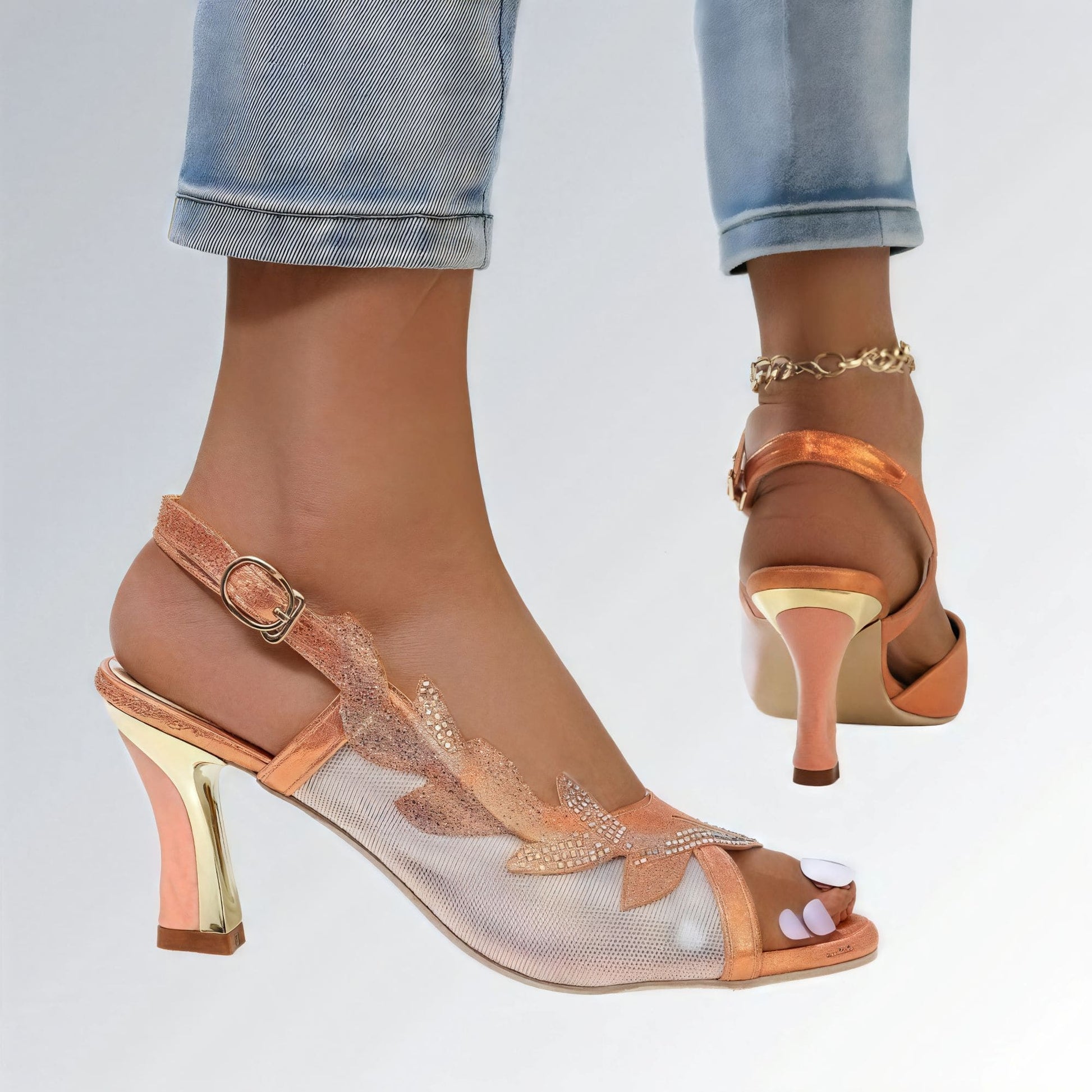 Sandália Feminina de Salto Alto com Cristais Jz new moda