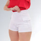 Shorts Cargo Feminino Cintura Alta Sarja Branco Jz New Moda