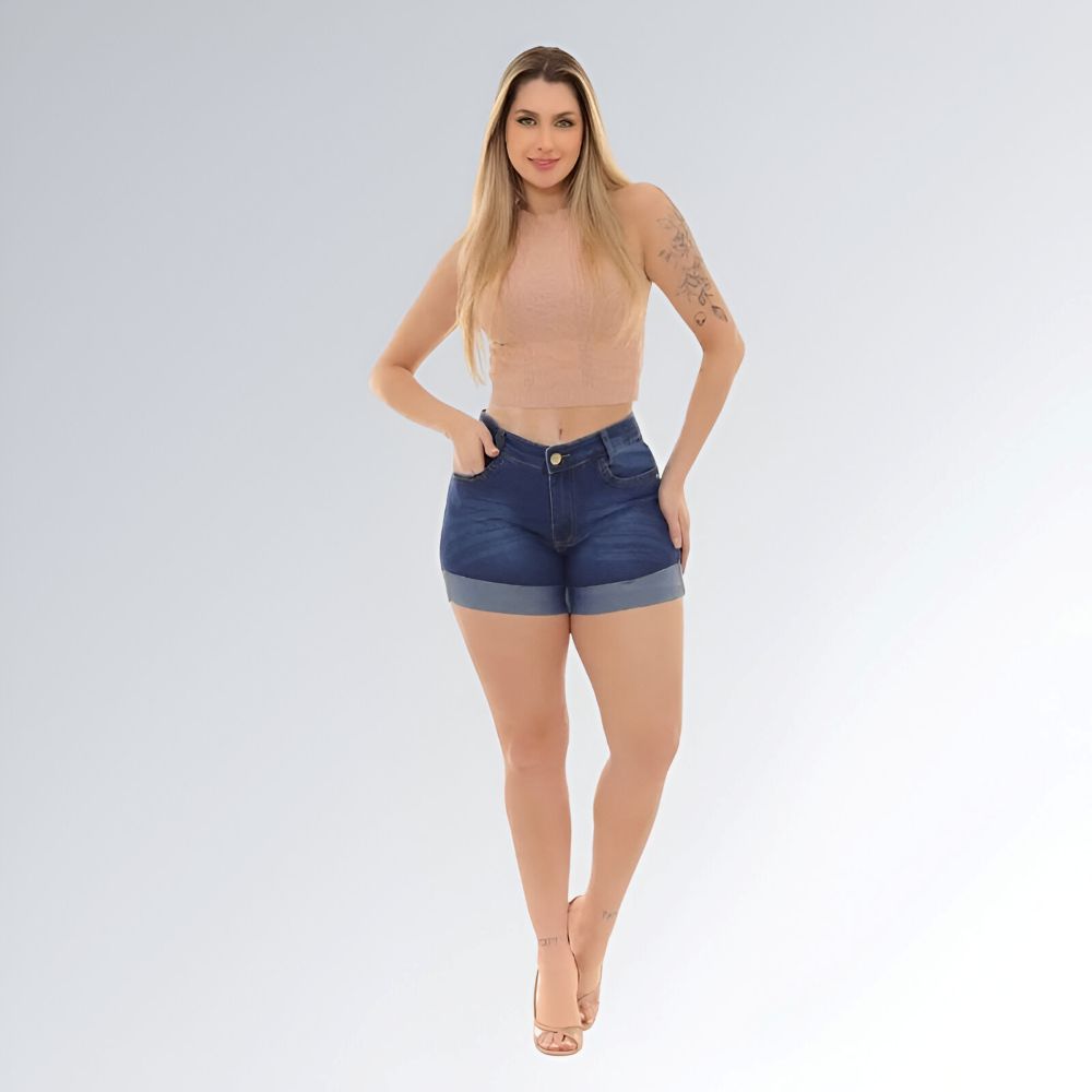 Shorts Jeans Barra Dobrada Meia Coxa Feminino Jz New Moda