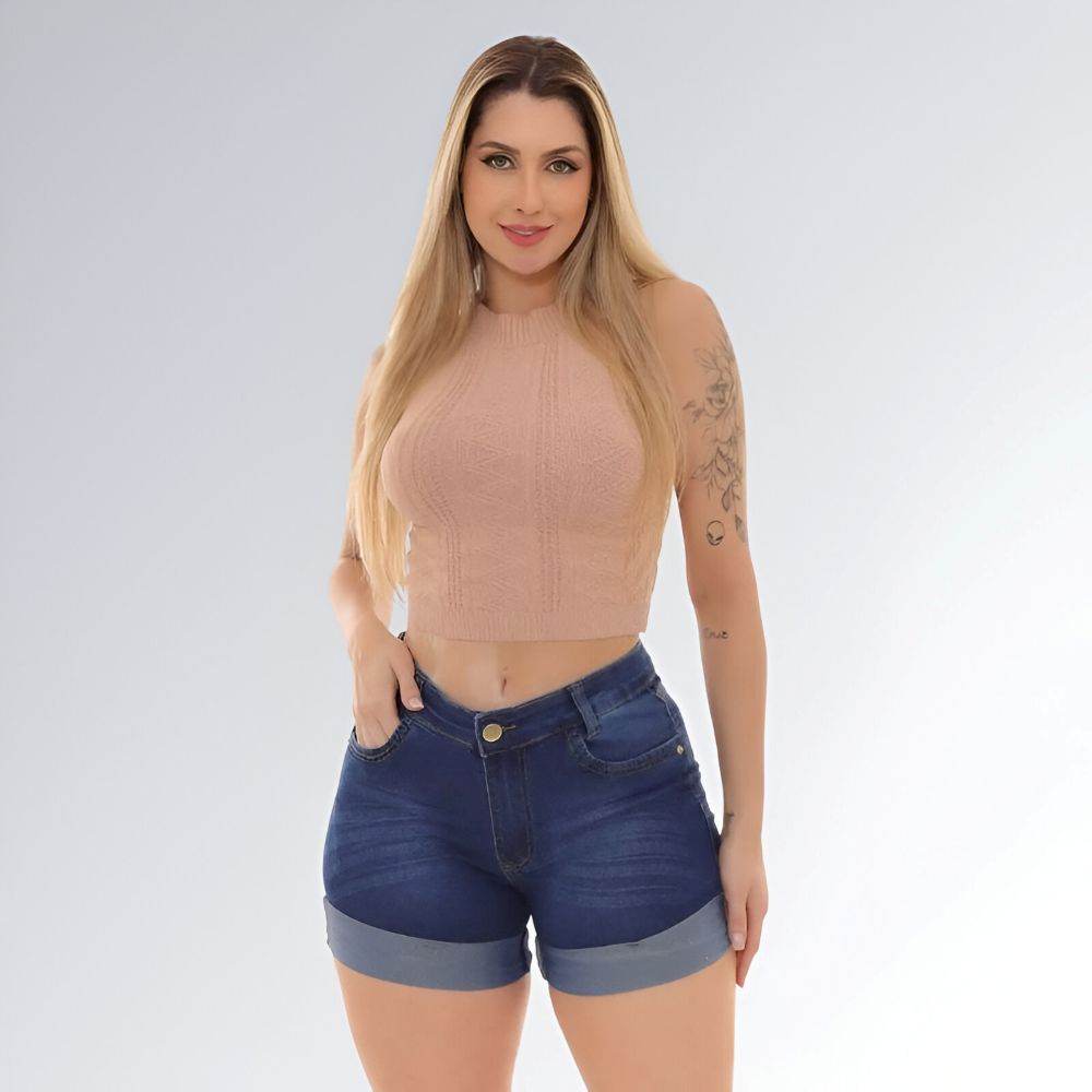 Shorts Jeans Barra Dobrada Meia Coxa Feminino Jz New Moda