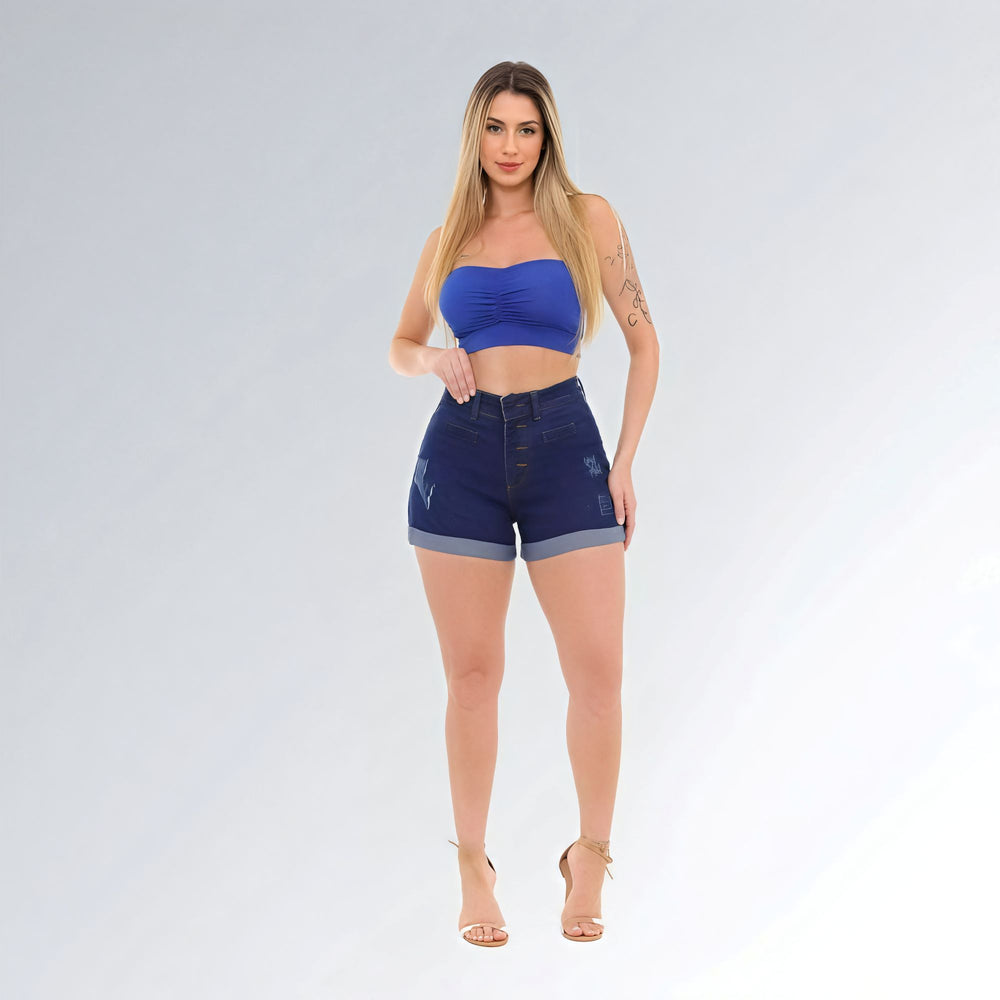 Shorts Jeans Botão Encapado Feminino Jz New Moda