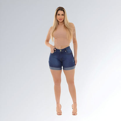 Shorts Jeans Detalhe Barra Dobrada Feminino Jz New Moda