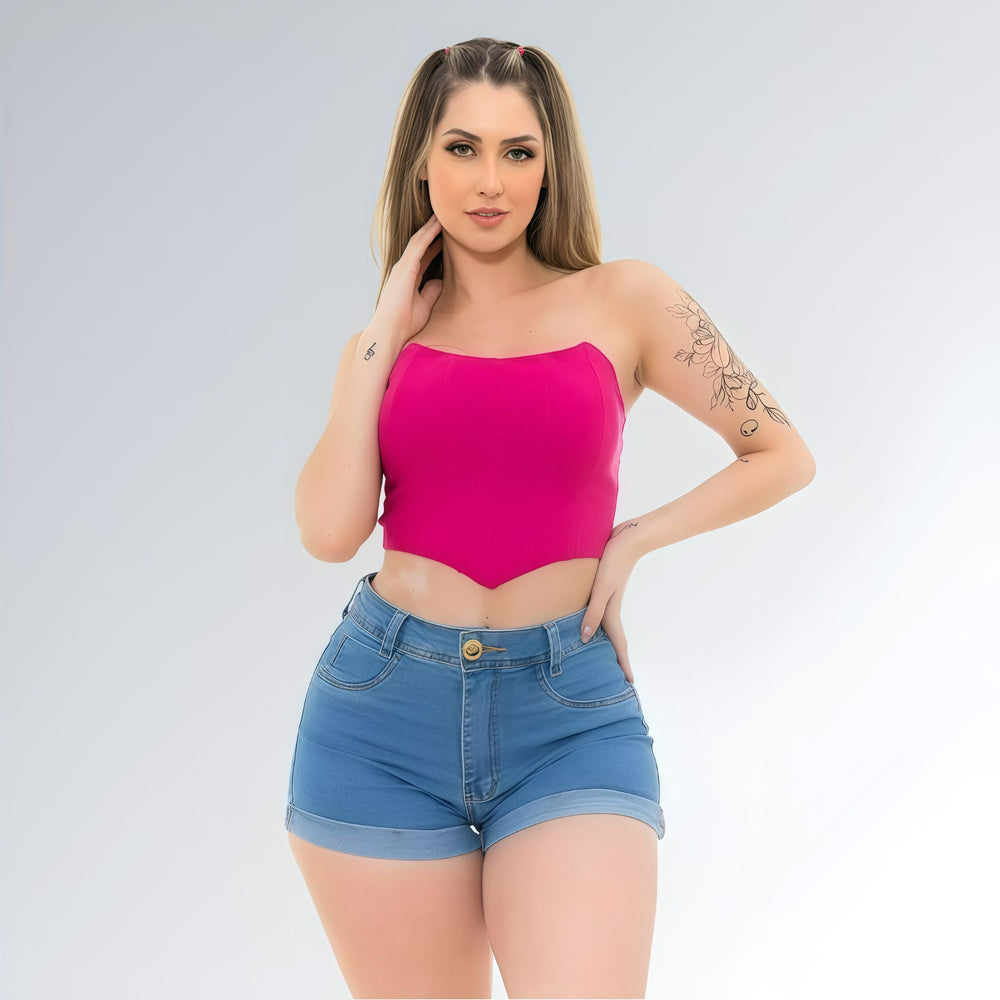 Shorts Jeans Feminino Levanta Bumbum Com Detalhe na Barra Dobrada Jz New Moda