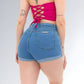 Shorts Jeans Feminino Levanta Bumbum Com Detalhe na Barra Dobrada Jz New Moda