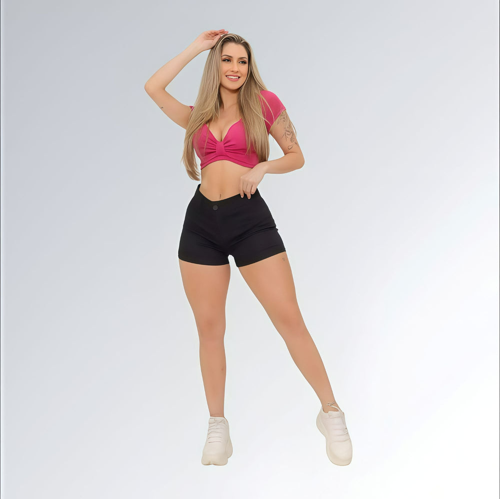 Shorts de Sarja Curto Preto Cintura Alta Feminino Jz New Moda