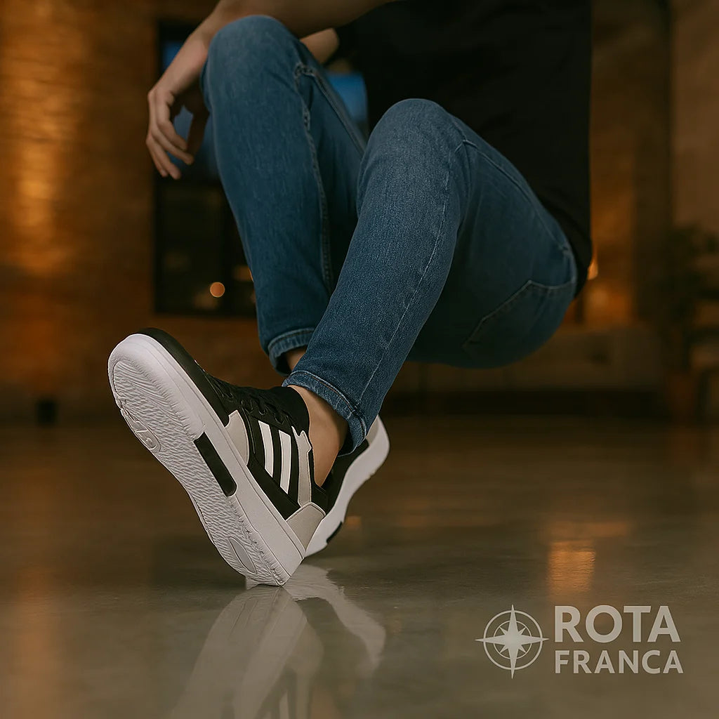 Tênis casual masculino, confortável, bico redondo e com sola antiderrapante.