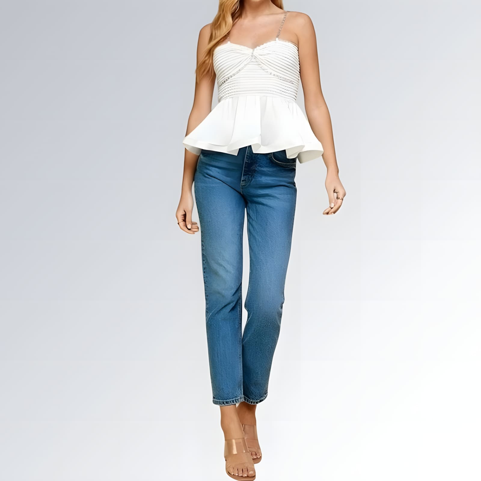 Top Strass Bainha Franzida Casual Decote Coração Liso sem Mangas Skinny Feminino Jz new moda